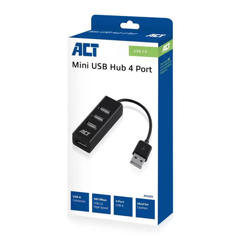 USB-Hub ACT AC6205 2.0 480 Mbit/s μαύρο 0,12m