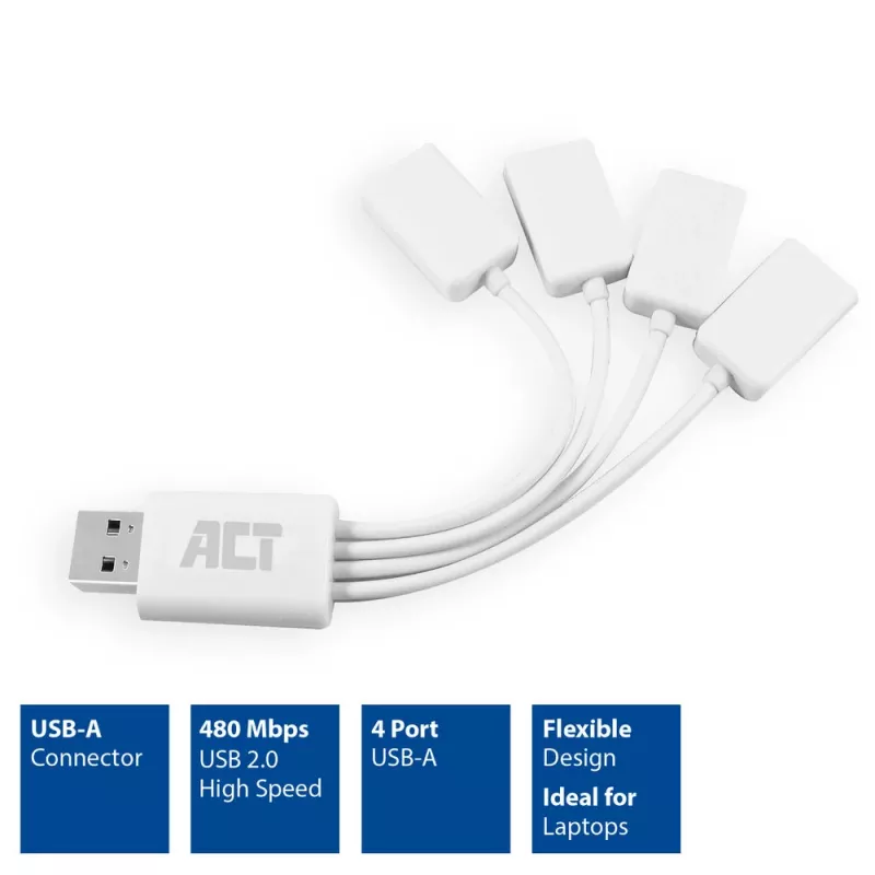 ACT USB-Hub 4 θύρες USB-A εύκαμπτο USB 3.2 Gen 1 λευκό 480 Mbit/s
