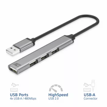 ACT AC6225 USB 2.0 Hub 480 Mbit/s γκρι αλουμίνιο