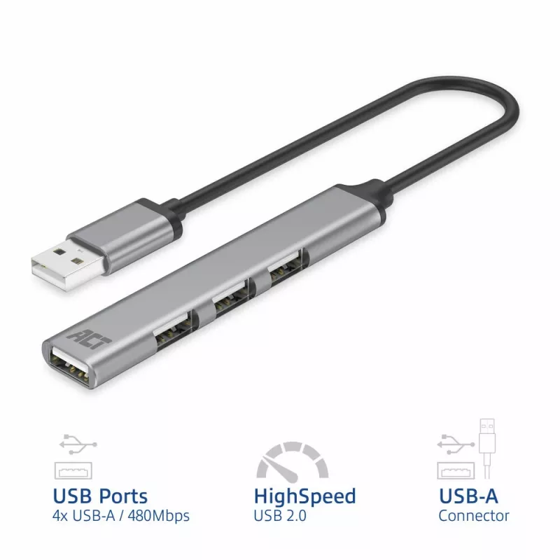ACT AC6225 USB 2.0 Hub 480 Mbit/s γκρι αλουμίνιο