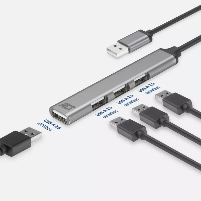 ACT AC6225 USB 2.0 Hub 480 Mbit/s γκρι αλουμίνιο
