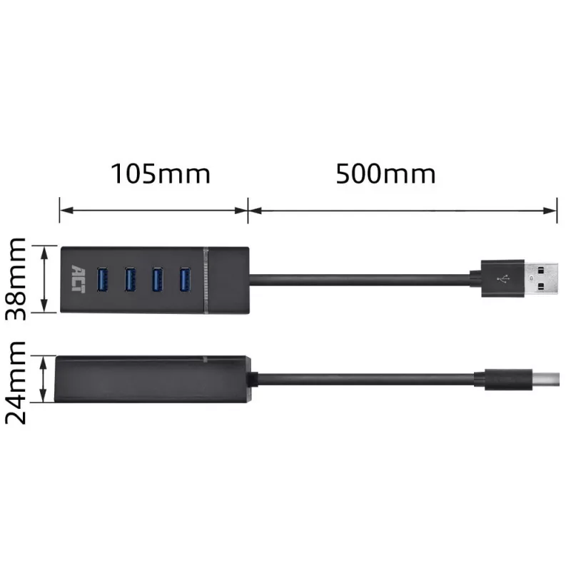 ACT AC6300 USB 3.2 Gen 1 Hub Type-A 5000 Mbit/s μαύρο