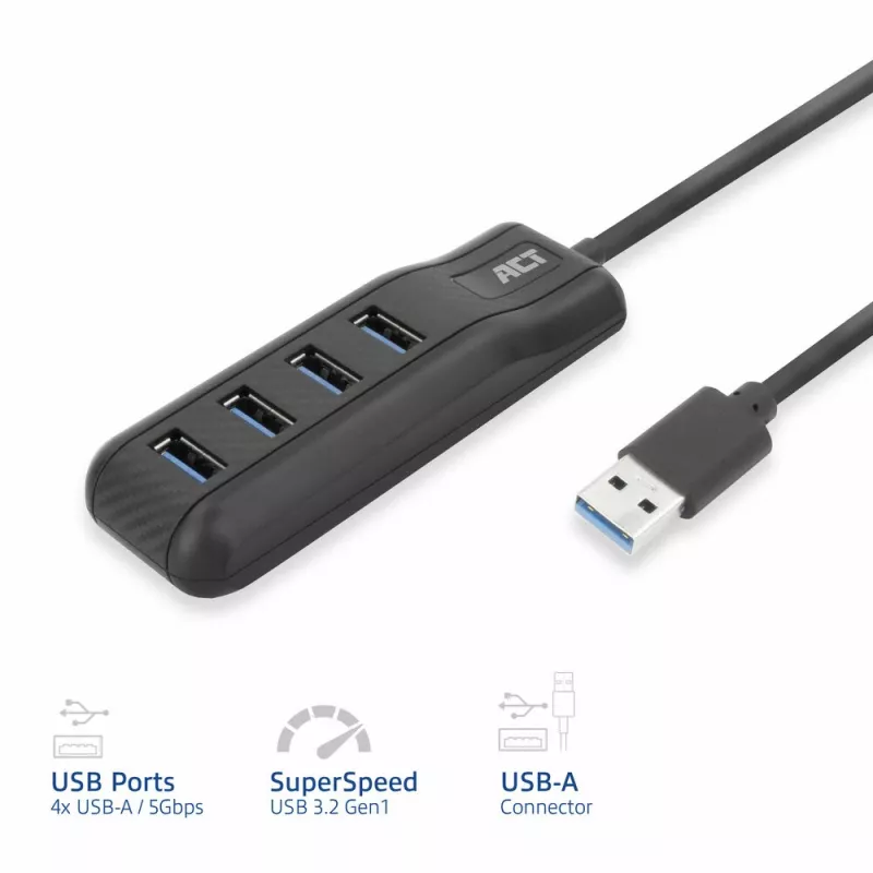 ACT AC6320 Hub διασύνδεσης USB 3.2 Gen 1 (3.1 Gen 1) Type-A 5000 Mbit/s μαύρο