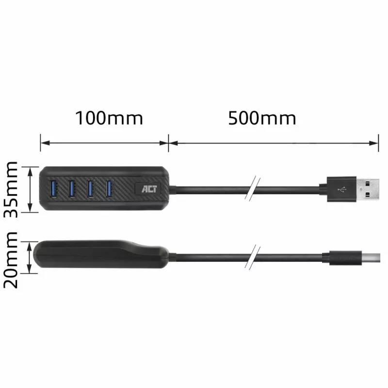 ACT AC6320 Hub διασύνδεσης USB 3.2 Gen 1 (3.1 Gen 1) Type-A 5000 Mbit/s μαύρο
