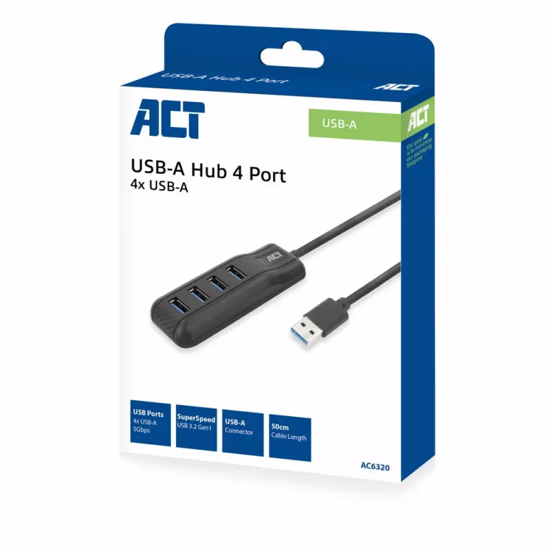 ACT AC6320 Hub διασύνδεσης USB 3.2 Gen 1 (3.1 Gen 1) Type-A 5000 Mbit/s μαύρο