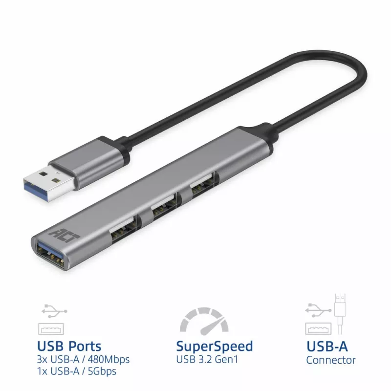 ACT AC6325 USB 3.2 Gen 1 Type-A Hub 5000 Mbit/s γκρι