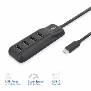 ACT AC6420 Hub διασύνδεσης USB 3.2 Gen 1 (3.1 Gen 1) Type-C 5000 Mbit/s μαύρο