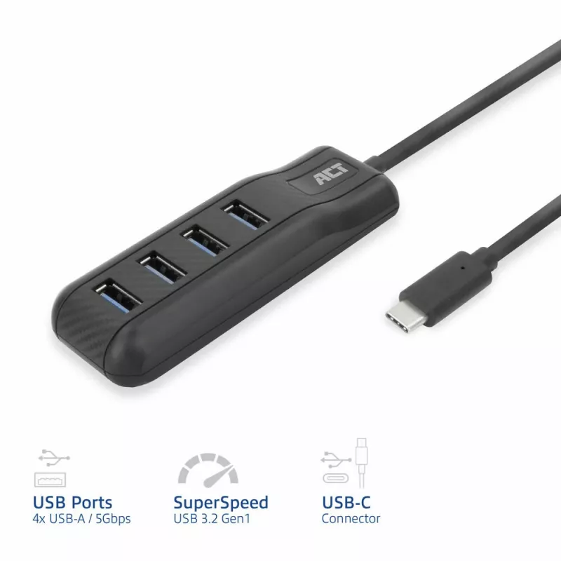 ACT AC6420 Hub διασύνδεσης USB 3.2 Gen 1 (3.1 Gen 1) Type-C 5000 Mbit/s μαύρο