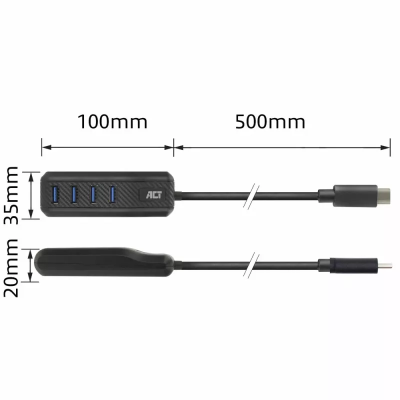 ACT AC6420 Hub διασύνδεσης USB 3.2 Gen 1 (3.1 Gen 1) Type-C 5000 Mbit/s μαύρο