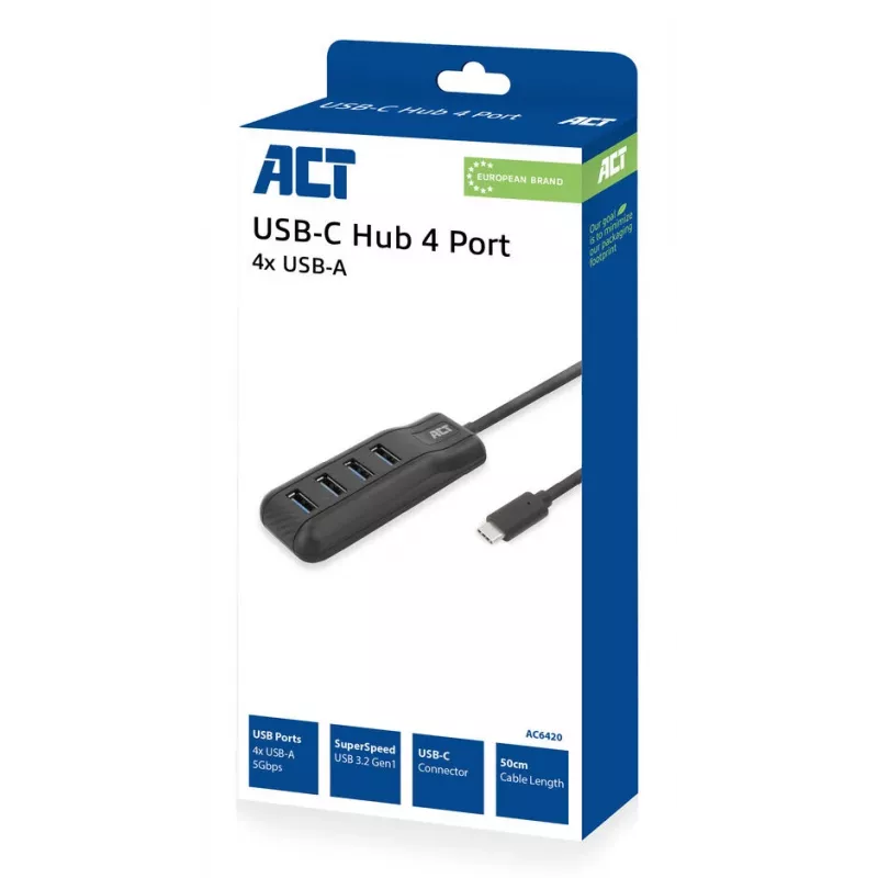 ACT AC6420 Hub διασύνδεσης USB 3.2 Gen 1 (3.1 Gen 1) Type-C 5000 Mbit/s μαύρο
