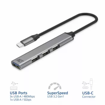 USB Hub ACT AC6425 Type-C 5000 Mbit/s αλουμίνιο γκρι