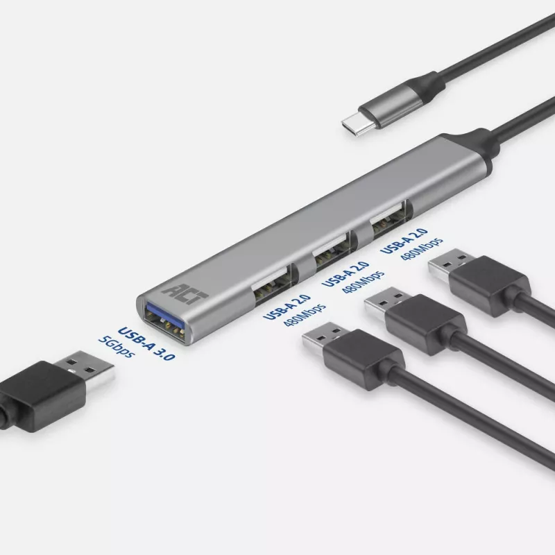 USB Hub ACT AC6425 Type-C 5000 Mbit/s αλουμίνιο γκρι