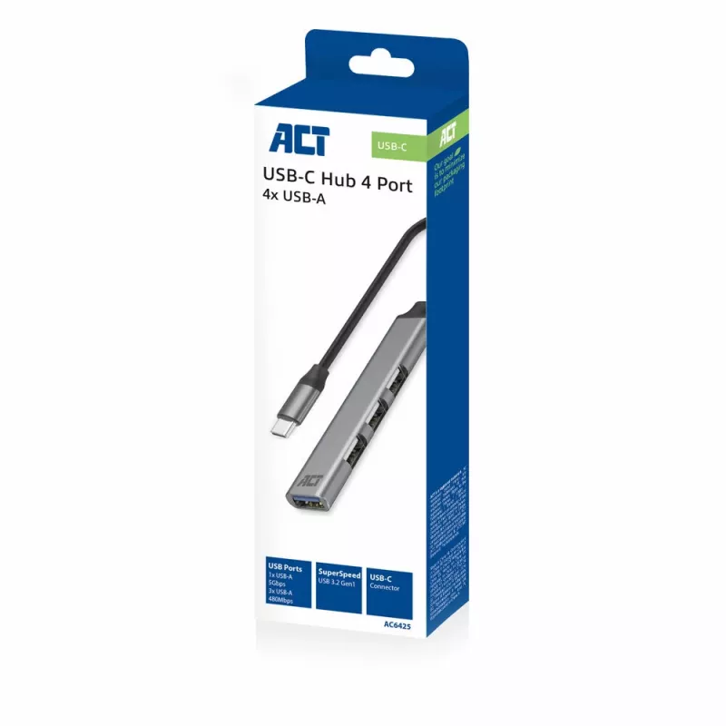 USB Hub ACT AC6425 Type-C 5000 Mbit/s αλουμίνιο γκρι