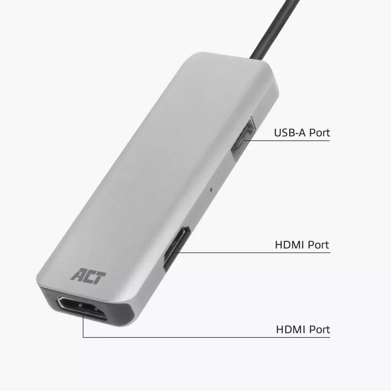 ACT προσαρμογέας USB-C 4K Multiport για 2 οθόνες HDMI, θύρα δεδομένων USB-A