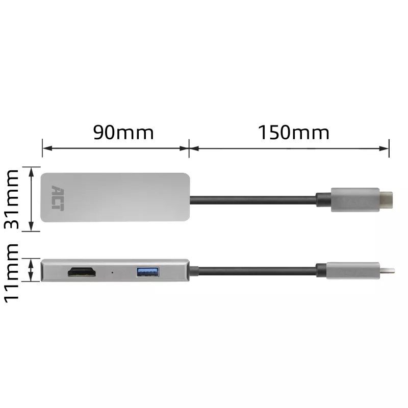 ACT προσαρμογέας USB-C 4K Multiport για 2 οθόνες HDMI, θύρα δεδομένων USB-A
