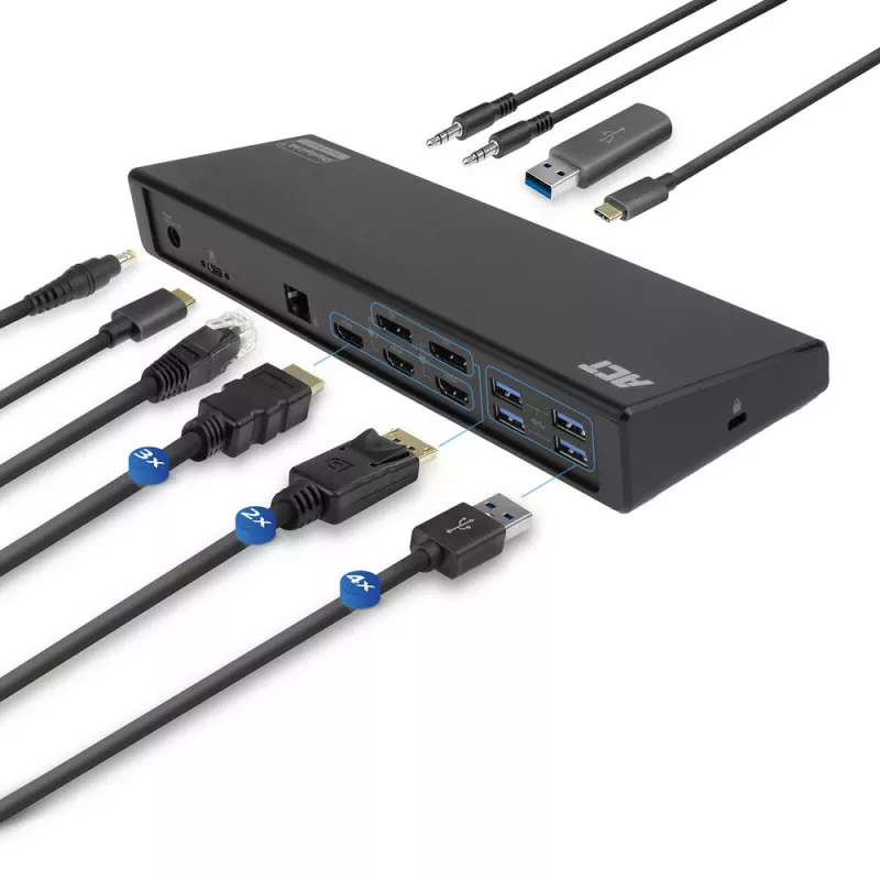 ACT USB-C Docking Station 4K, για 2 ή 3 οθόνες HDMI/DisplayPort, DisplayLink