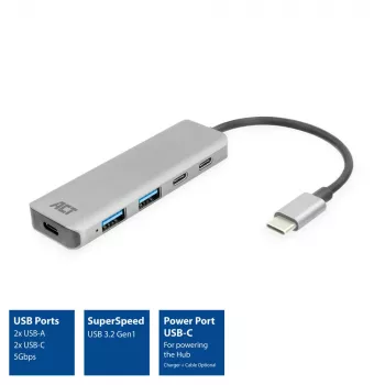 ACT AC7072 USB 3.2 Gen 1 Type-C Hub 5000 Mbit/s μαύρο γκρι