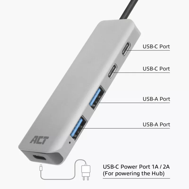 ACT AC7072 USB 3.2 Gen 1 Type-C Hub 5000 Mbit/s μαύρο γκρι