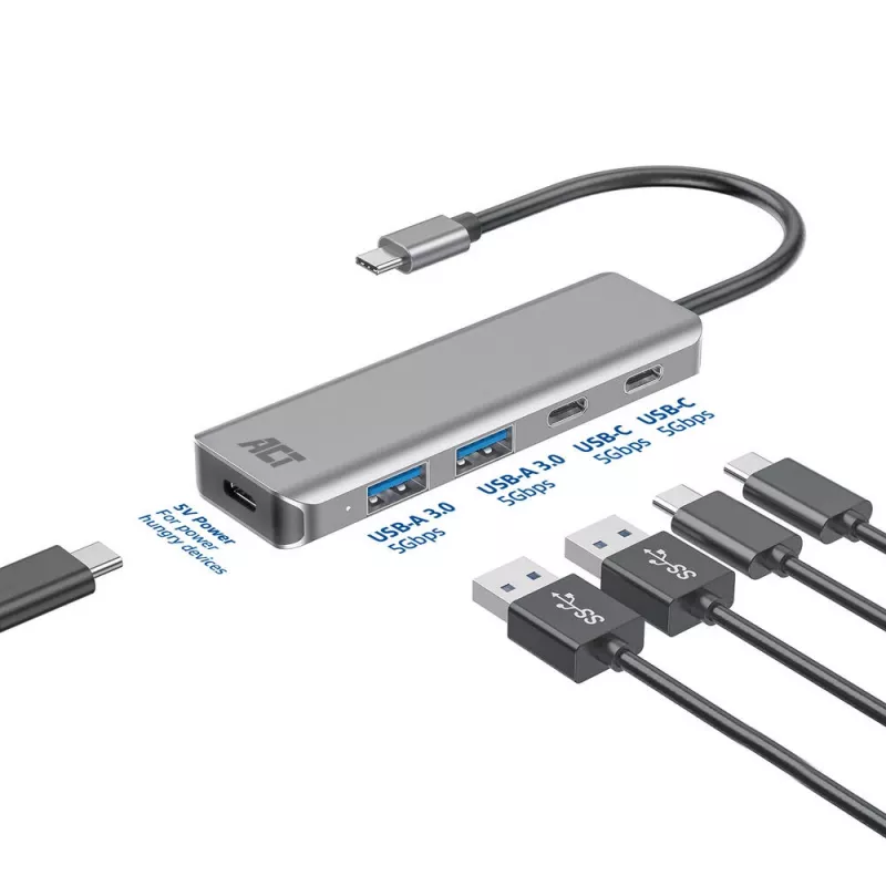 ACT AC7072 USB 3.2 Gen 1 Type-C Hub 5000 Mbit/s μαύρο γκρι