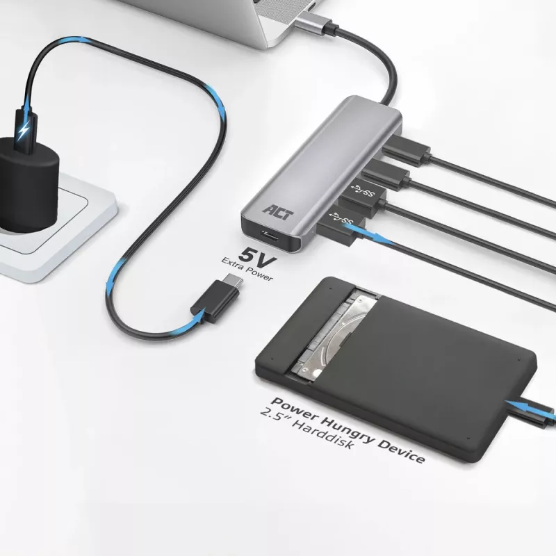 ACT AC7072 USB 3.2 Gen 1 Type-C Hub 5000 Mbit/s μαύρο γκρι