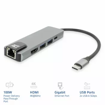 ACT USB-C 4K Docking Station για 1 οθόνη HDMI, Ethernet, USB-A, PD passthrough