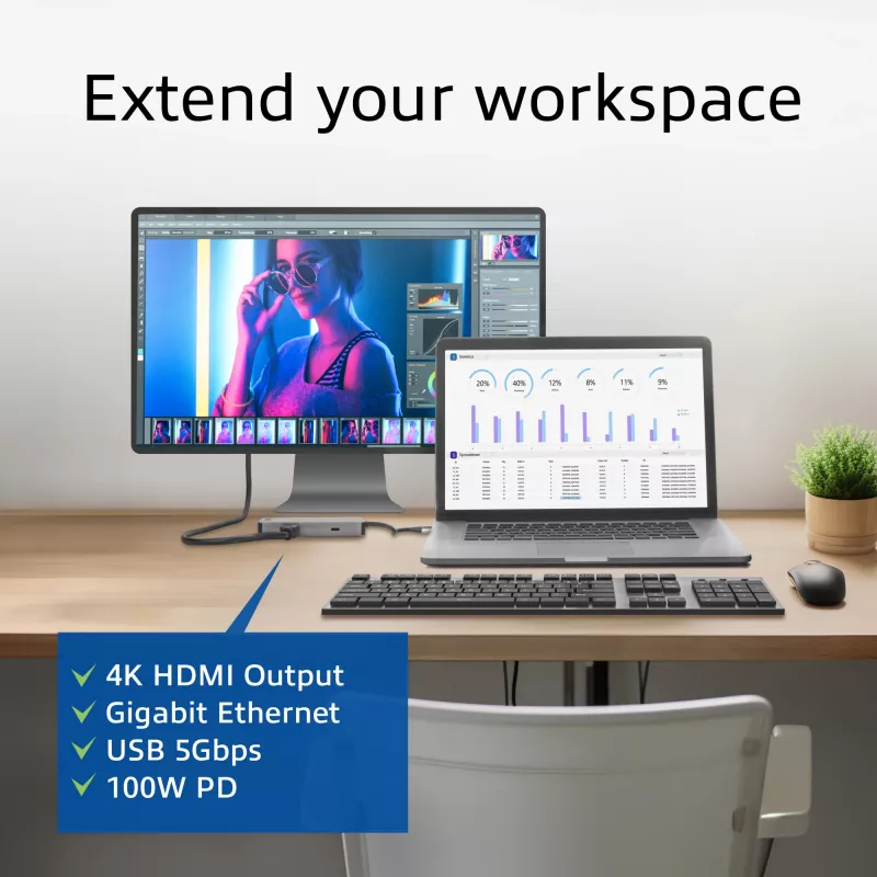ACT USB-C 4K Docking Station για 1 οθόνη HDMI, Ethernet, USB-C, USB-A, αναγνώστης καρτών και PD passthrough