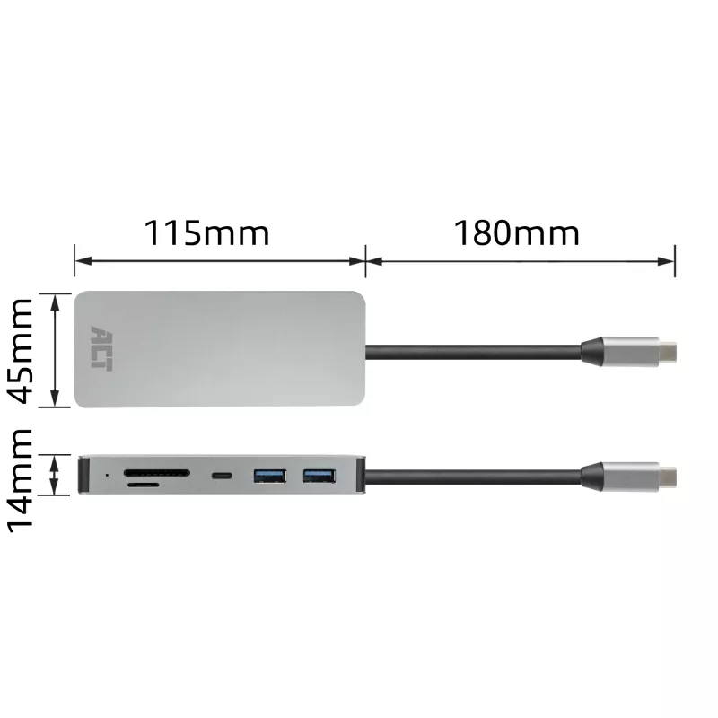 ACT USB-C 4K Docking Station για 1 οθόνη HDMI, Ethernet, USB-C, USB-A, αναγνώστης καρτών και PD passthrough