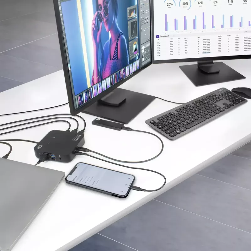 ACT Universal USB-C Docking Station 4K, για 2 οθόνες HDMI/DisplayPort, DisplayLink, συμπαγής σχεδιασμός