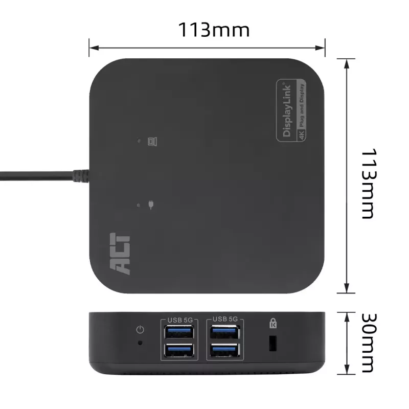 ACT Universal USB-C Docking Station 4K, για 2 οθόνες HDMI/DisplayPort, DisplayLink, συμπαγής σχεδιασμός
