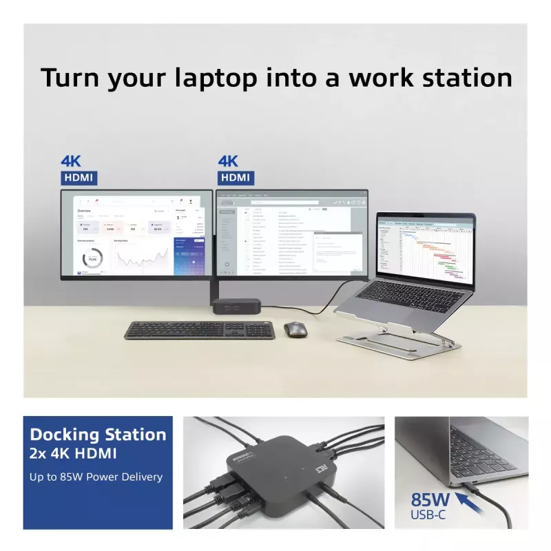 ACT Universal USB-C Docking Station 4K, για 2 οθόνες HDMI/DisplayPort, DisplayLink, συμπαγής σχεδιασμός