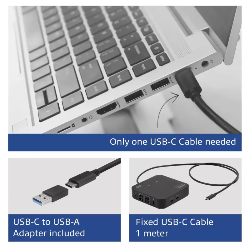 ACT Universal USB-C Docking Station 4K, για 2 οθόνες HDMI/DisplayPort, DisplayLink, συμπαγής σχεδιασμός