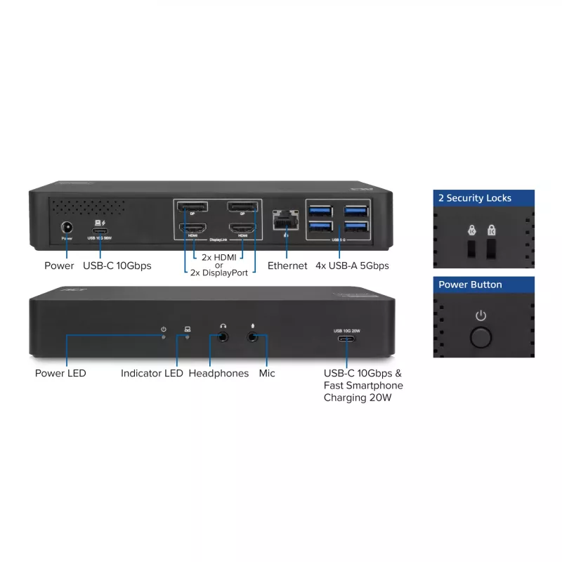 ACT USB-C Docking Station 4K, για 2 οθόνες HDMI ή DisplayPort, DisplayLink