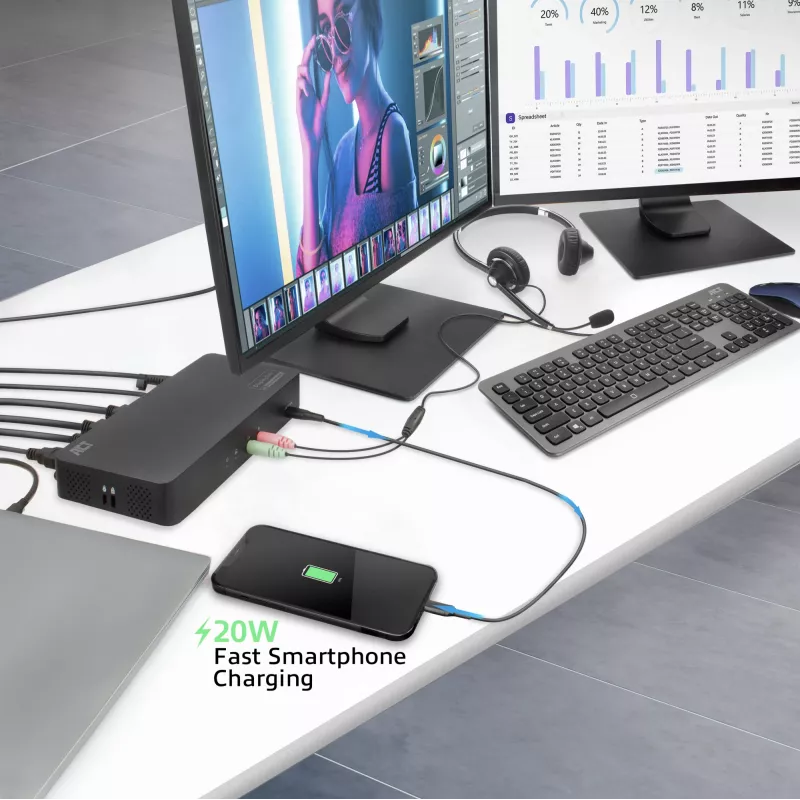 ACT USB-C Docking Station 4K, για 2 οθόνες HDMI ή DisplayPort, DisplayLink