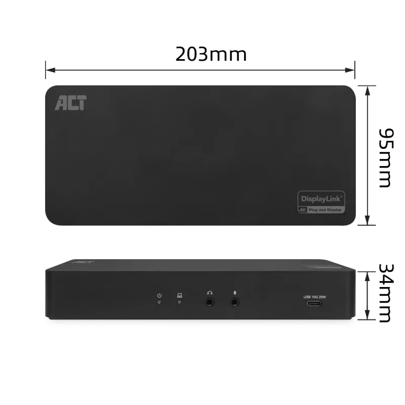 ACT USB-C Docking Station 4K, για 2 οθόνες HDMI ή DisplayPort, DisplayLink