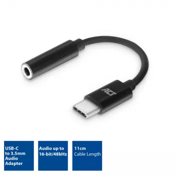 Καλώδιο ήχου ACT AC7380 0,11m 3,5mm θηλυκή USB Type-C αρσενικό μαύρο