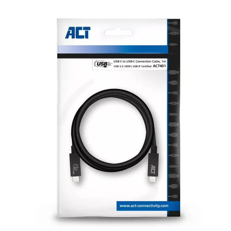 Καλώδιο ACT USB 3.0 USB-C USB-IF πιστοποιημένο 1 μέτρο 5 Gbit/s