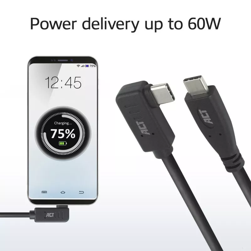 Γωνιακό καλώδιο ACT USB 3.0 USB-C 2 μέτρα 5 Gbit/s μαύρο