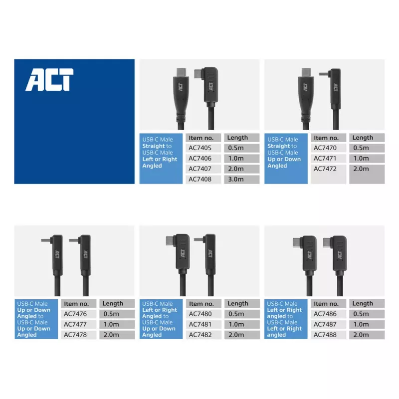 Γωνιακό καλώδιο ACT USB 3.0 USB-C 2 μέτρα 5 Gbit/s μαύρο