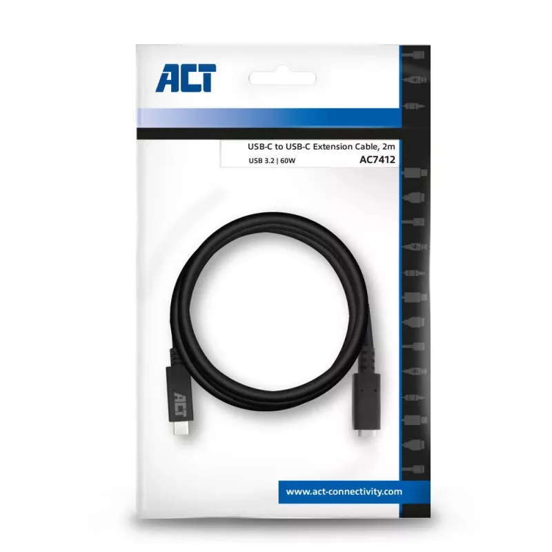Καλώδιο επέκτασης ACT USB 3.0 USB-C 2 μέτρα 5 Gbit/s μαύρο