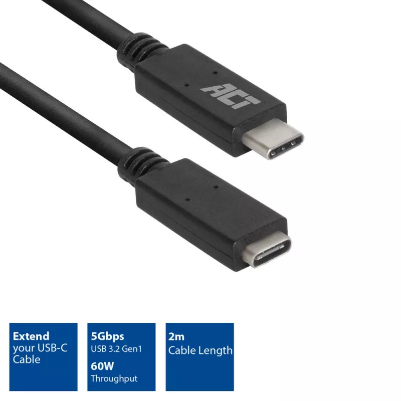Καλώδιο επέκτασης ACT USB 3.0 USB-C 2 μέτρα 5 Gbit/s μαύρο
