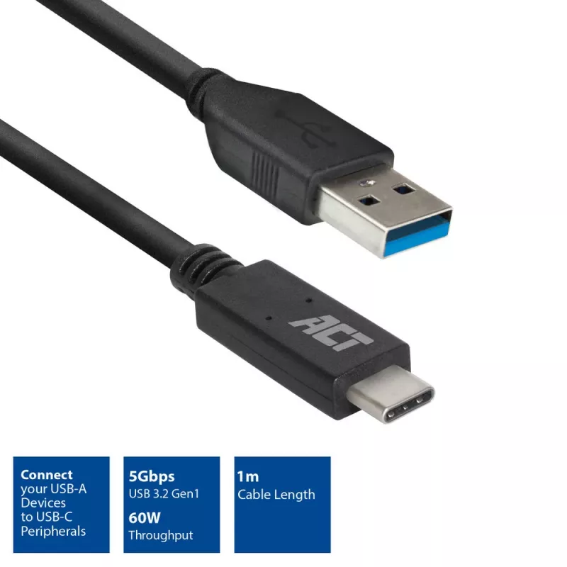Καλώδιο ACT USB 3.0 USB-A σε USB-C 1 μέτρο 5 Gbit/s μαύρο