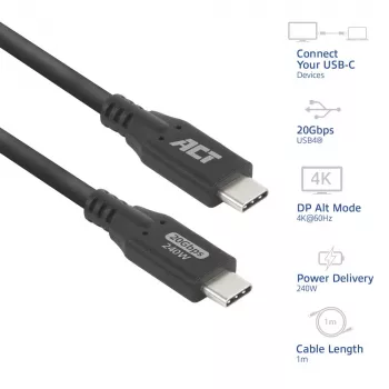 Καλώδιο ACT USB4 20Gbps 240W USB Type-C 1 μέτρο μαύρο