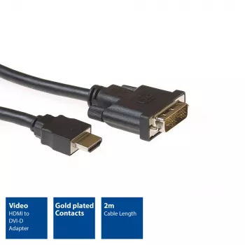 Καλώδιο αντάπτορας ACT 2 μέτρα HDMI σε DVI-D, HDMI-A αρσενικό – DVI-D Single-Link αρσενικό 18+1