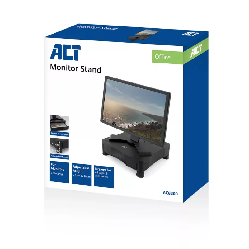 Βάση οθόνης ACT AC8200 ρυθμιζόμενου ύψους ένα συρτάρι μαύρο