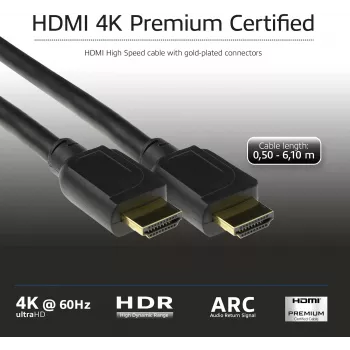 ACT Καλώδιο HDMI High Speed Premium πιστοποιημένο 2 μέτρων v2.0 HDMI-A αρσενικό – HDMI-A αρσενικό