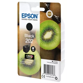 Epson Kiwi Singlepack μαύρο 202 Claria Premium Ink, Standard απόδοση, μαύρο, χρωστική μελάνη, 6,9 ml, 1 τεμ., 250 σελίδες