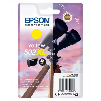 Epson ατομική συσκευασία κίτρινο 502XL μελάνη, υψηλή (XL) απόδοση, κίτρινο, χρωστική μελάνη, 6,4 ml, 1 τεμάχιο, 470 σελίδες