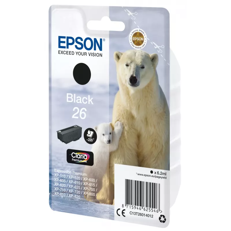 Epson Polar bear μεμονωμένη συσκευασία μαύρο 26 Claria Premium μελάνι, μαύρο