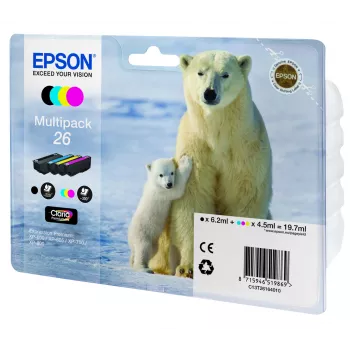 Epson Polar Bear πολλαπλή συσκευασία 4 χρωμάτων 26 Claria Premium μελάνι, μαύρο, cyan, magenta, κίτρινο, 6,2 ml, 4,5 ml, 1 τεμ., πολλαπλή συσκευασία