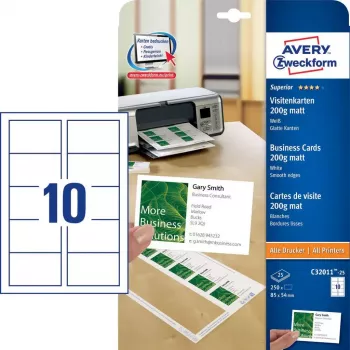 Avery Zweckform Quick&Clean C32011-25 Επαγγελματικές κάρτες, λευκό, 200 g/m2, 250 τεμ. (25 φύλλα)